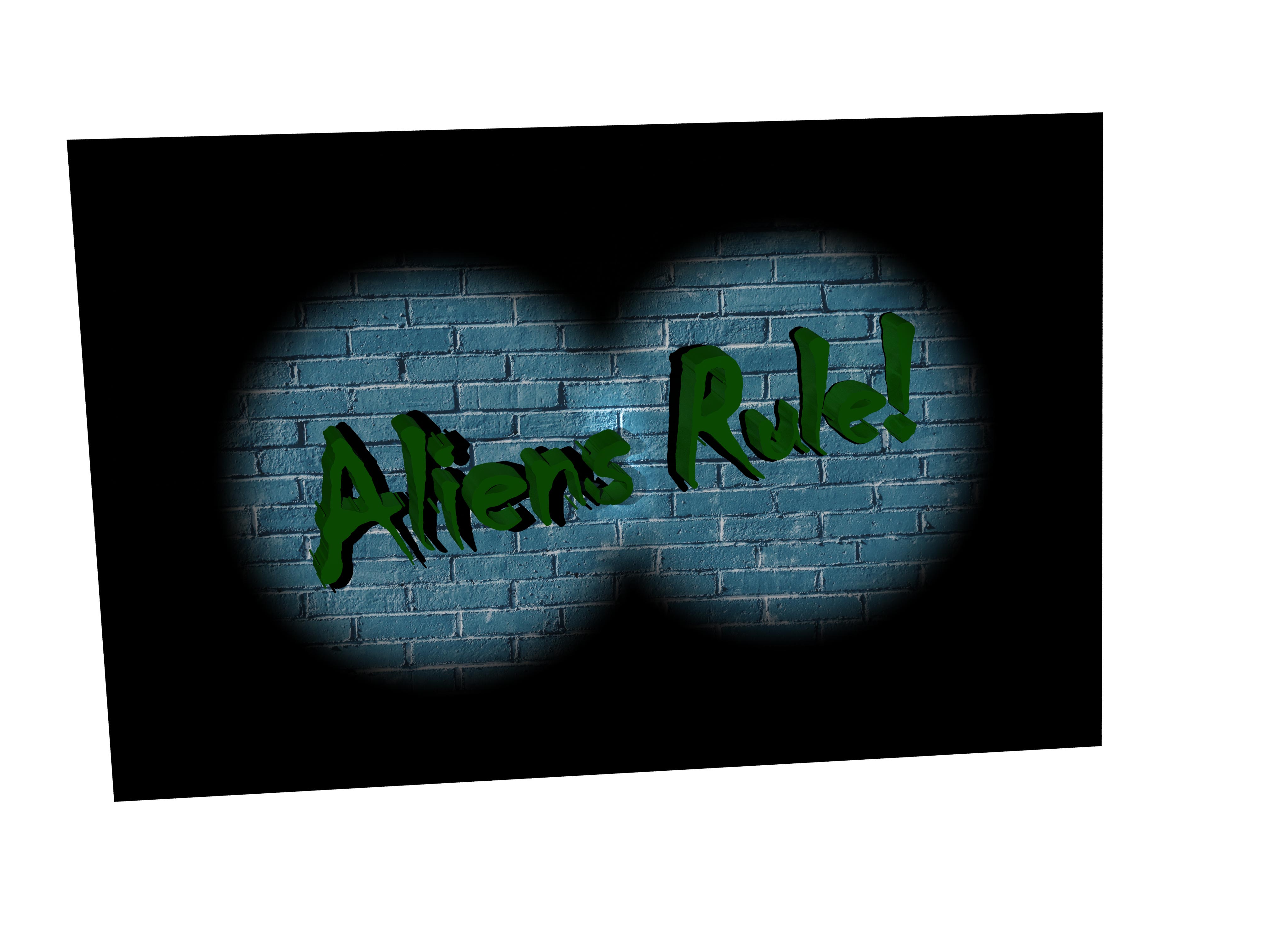 Photoshop three d tool spotlights aliens rule text